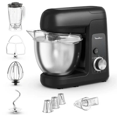 Image de Moulinex Bake Partner, Robot pâtissier, 1100 W, Performances durables, Kit d&#039;accessoires BakeGood, Mouvement planétaire QA522810, Noir Glama