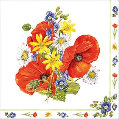 Image de Lot de 20 serviettes en papier avec motif Coquelicot dans un bouquet fleurs Convient également pour le découpage et la technique des 33 x cm