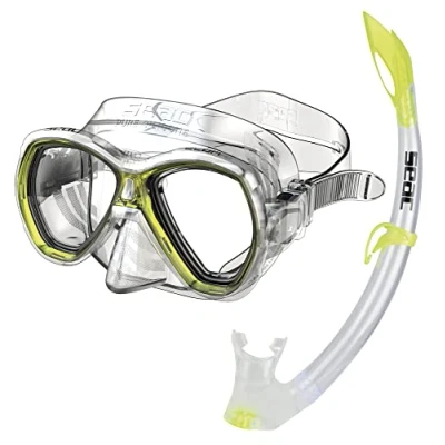 Image de Seac Set Elba, de plongée et Snorkeling pour Adultes, Comprend Un Masque Tuba en Silicone Hypoallergénique, Transparent/Jaune, Regular