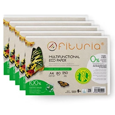 Image de papier recyclé A4 80 g, 250 feuilles 100% fabriquées avec du recyclé, paquet de couleur naturelle adaptée pour imprimante laser et jet d&#039;encre Ofituria (5 paquets)