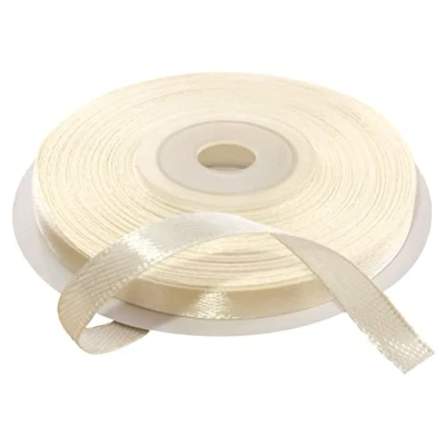 Image de AERZETIX C55597 Rouleau ruban en satin 6 mm x 25 m couleur crème bande d&#039;emballage cadeaux pour décoration cérémonie mariage anniversaire fête party polyester
