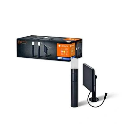 Image de LEDVANCE Spot solaire et éclairage de chemin SMART+ jardin Bluetooth, lumière blanc chaud (3000K), peut être utilisé sans alimentation, jusqu&#039;à 6,5 heures à 100% lumière, protection IP44, noir