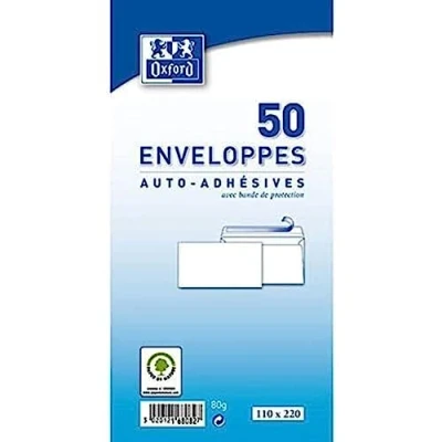 Image de Oxford 100101196 Enveloppe auto adhésive 110x220 80Gx50 Blanc