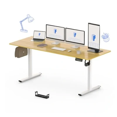Image de FLEXISPOT Bureau Assis Debout Électrique 200x80cm, Réglable en Hauteur avec Plateau Érable, d&#039;ordinateur Crochet, Fonction Mémoire, pour et Chambre