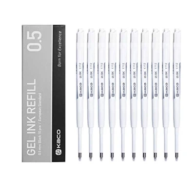Image de Kaco G2 Lot de 10 recharges d&#039;encre gel pour stylos à encre rétractable, pointe fine (0,5 mm), Noir