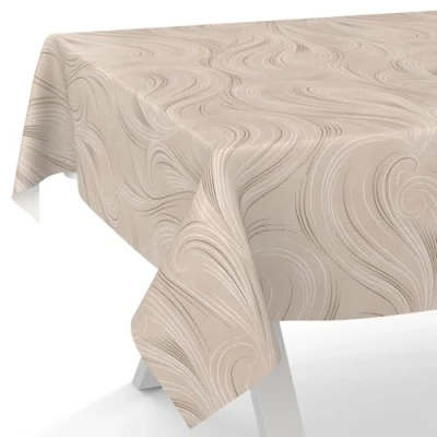 Image de ANRO Nappe en toile cirée Lavable Pour table de jardin Motif abstrait Beige 220 x 140 cm Bord coupé
