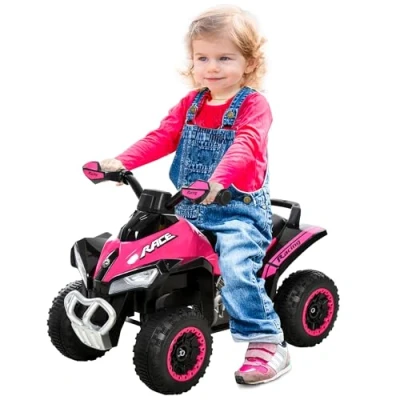 Image de HOMCOM Porteur Enfants Quad 18 36 Mois dim. 67L x 38l 44H cm Effets Lumineux et sonores Rose Noir