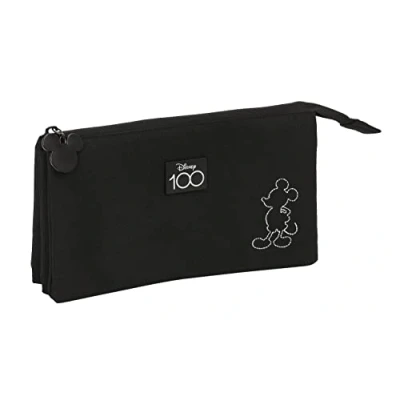 Image de safta Mickey Mouse 100 Trousse Triple, pour Enfant, idéale Les Enfants de 5 à 14 Ans, Confortable et Polyvalent, qualité résistance, 22 x 3 12 cm, Noir, Estándar, décontracté