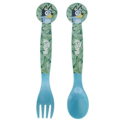 Image de Bluey Lot de 2 couverts réutilisables en plastique composé d&#039;une fourchette et cuillère