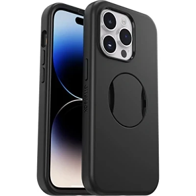 Image de OtterBox OtterGrip Symmetry Coque pour iPhone 14 Pro avec MagSafe, résistante aux chocs et chutes, protection antimicrobienne grip intégré, testée 3x normes MIL STD 810G, Noir