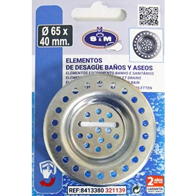 Image de S &amp; M Grille Acier inoxydable d&#039;écoulement de évier cuisine et/ou bain Ø 65 x 40 mm
