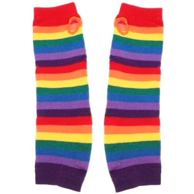 Image de Tinksky Chauffe bras multicolore à rayures arc en ciel pour femme et fille Support fête de carnaval