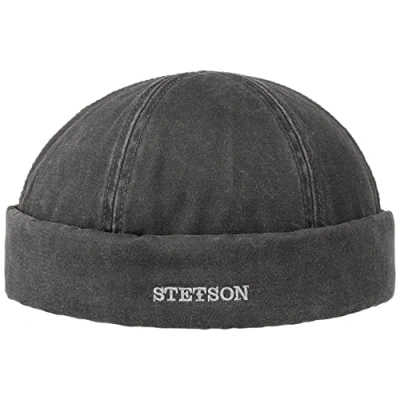 Image de STETSON Bonnet Docker en Tricot Homme pour l&#039;hiver Beanie Coton avec Revers, Bonnets Docker, Doublure, Fermeture Scratch Hiver Automne M (56 57 cm) Noir