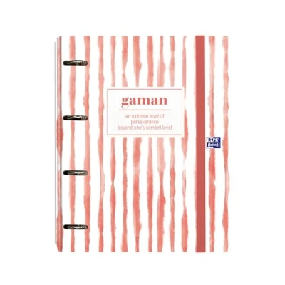 Image de Oxford, Classeur 4 anneaux A4+, couverture extra rigide, fermeture avec caoutchouc, recharge quadrillage 5 x bandes de couleur. Motif : Gaman
