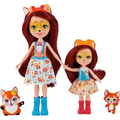 Image de Enchantimals Coffret Sœurs avec mini poupées Felicity et Feana Renard, 2 figurines animales accessoires, Jouet pour enfant, HCF81