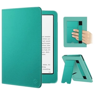 Image de FINTIE Étui pour 7&quot; Kindle Paperwhite 2024 (12e Génération) et Colorsoft Signature Edition (1re Génération), Coque avec Béquille, Compartiment Cartes Dragonne, Jade