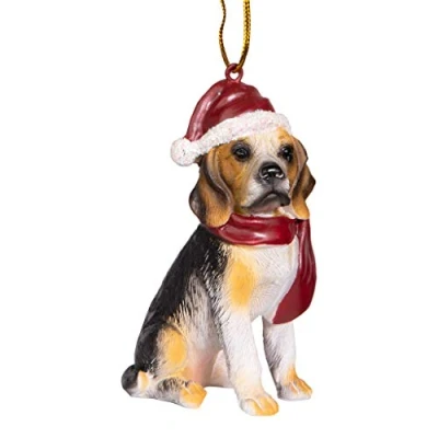Image de Design Toscano Beagle Chien de Vacances Décorations d&#039;Arbre Noël Ornement Noël, 8 cm, polyrésine, palette complète couleur