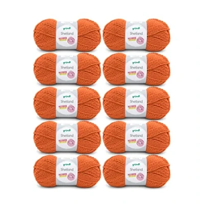 Image de Gründl Shetland Laine à tricoter tendance et douce en 80% polyacrylique, 20% laine, 100 g/170 m, taille des aiguilles 7 8, 10 x g, orange
