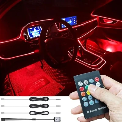 Image de TABEN Kit d&#039;éclairage d&#039;ambiance de Voiture Music Sync Multicolore RVB 16 Millions Couleurs 4 mètres Fibre Optique USB Kits d&#039;ambiance, télécommande RF sans Fil et Active DC 12V