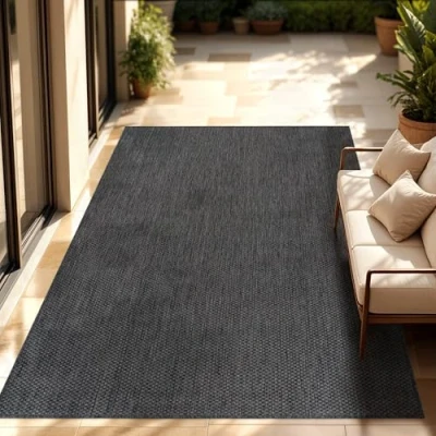 Image de Paco Home Tapis Intérieur Et Extérieur Balcon Terrasse Cuisine Monochrome Moucheté, Dimension:160x220 cm, Couleur:Anthracite