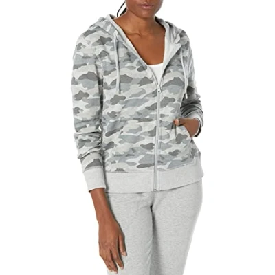 Image de Amazon Essentials Sweatshirt à Capuche Entièrement Zippé en Molleton et Éponge (Grandes Tailles Disponibles) Femme, Gris Camouflage, S