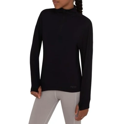 Image de TCA Fusion T Shirt de Sport et Running Léger Tee Manches Longues Quickdry avec Fermeture Éclair Mi Poitrine pour Fille Noir, 6 8 Ans