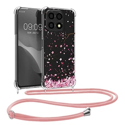 Image de kwmobile Coque Collier Compatible avec Honor X8a Housse en Silicone Cordon de Rose Clair Brun foncé Transparent