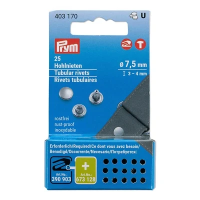 Image de Prym 403170 Lot de 25 rivets creux, diamètre 7,5/3 4 mm, laiton argenté, pour outil créatif Vario