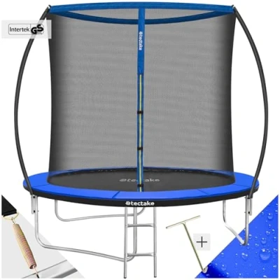 Image de tectake® Trampoline Rond Ø244cm avec Échelle Filet de Protection &amp; Tour rembourré, Exterieur Enfant Adultes Certifié Intertek Sécurité Maximale Jardin Cadeau