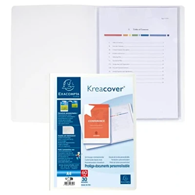 Image de Exacompta Réf. 58309E 1 Protège documents personnalisable Kreacover Chromaline 30 pochettes cristal lisse 60 vues pour A4 dim 24 x 32cm couverture en polypro rigide couleur blanc