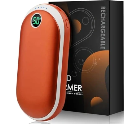 Image de Chauffe Mains Rechargeable 10000 mAh électrique Portable avec 15 Heures de Chaleur Durable Affichage numérique 3 Niveaux Chauffage USB pour Camping (Orange)