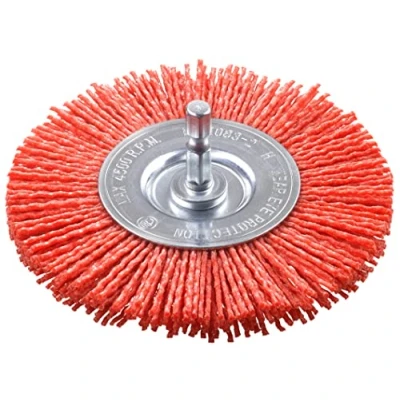 Image de kwb brosse à disque, grossière, nylon abrasif, Ø 100 mm pour le bois, métal et les métaux non ferreux, en perceuse, y compris tige hexagonale E6.3, poncer, structurer