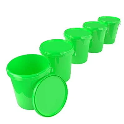 Image de FixedByU Lot de 5 seaux vides Avec couvercle 16 l Pour usage alimentaire Hermétiques et stables poignée aliments, chimie mur Couleur : vert