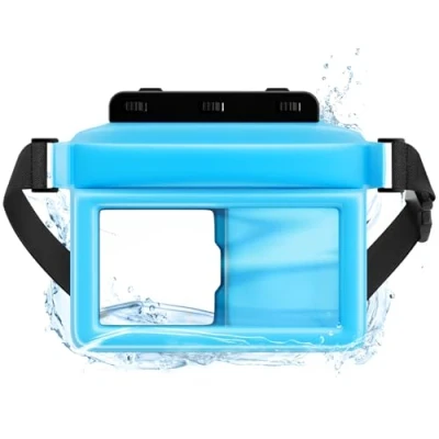 Image de JOTO Grande Sac Pochette Étanche Flottante 25 * 23 2 CM, Banane Super Étanchéité Universelles à 7 Pouces avec Ceinture Ajustable Certifiée par IPX8, Range Téléphone Clé Cartes Monnaie Bleu