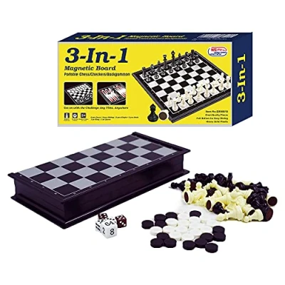 Image de Jeu de Backgammon Dames d&#039;échecs 3 en 1, échecs magnétiques Voyage avec étui Pliable 25 cm
