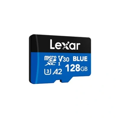 Image de Lexar Blue carte Micro SD 128Go, jusqu&#039;à microSDXC UHS I 160 Mo/s en lecture, classe 10, U3, V30, A2, vidéo Full HD et 4K, mémoire haute vitesse pour smartphones/tablettes/caméras d&#039;action