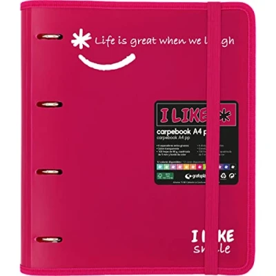 Image de Grafoplás 88101854 Classeur à 4 anneaux avec recharge, A4, fuchsia, polypropylène semi rigide, séparateurs, dossier Like