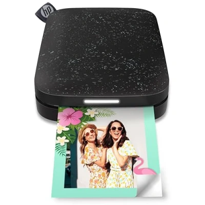 Image de HP Sprocket Imprimante photo portable (Noir) Imprime instantanément des photos autocollantes ZINK 2x3 &quot;à partir de votre appareil iOS et Android