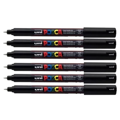Image de Marqueur Noir Posca PC 1MR pour métal, tissu, verre pointe ultra fine 0,7 mm, , Lot de 6