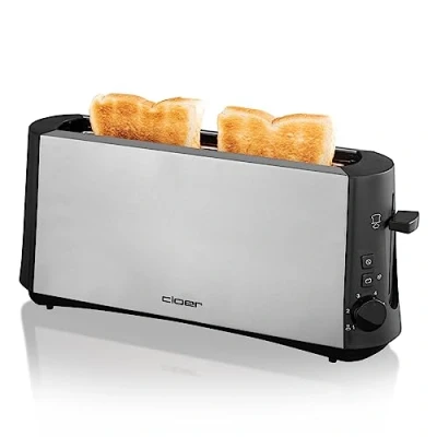 Image de Cloer 3810 Longue fente Grille pain pour 4 tranches de toast, Touche Bis griller des sortes différentes optimal, Attachement amovible chignon, 880 W, acier inoxydable mat
