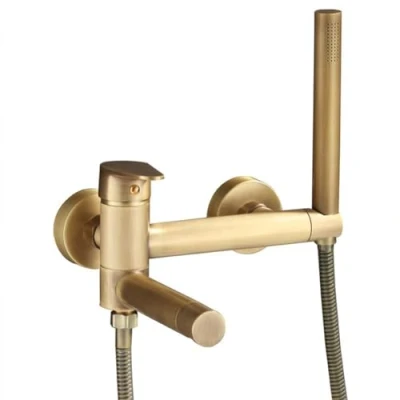 Image de Mitigeur De Baignoire Robinet Style Rétro Antique Mural Monocommande Laiton Douche Avec Douchette À Main Et Flexible 1,5m, Bain/douche,