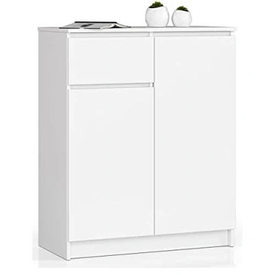 Image de AKORD Commode K80 2D1SZ avec 2 Portes et 1 tiroir Classique pour La Chambre, Salon Meuble de Rangement L80 x H99 P40 cm Poids 34 kg Blanc