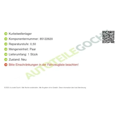 Image de KOLBENSCHMIDT 78042620 Coussinet de vilebrequin