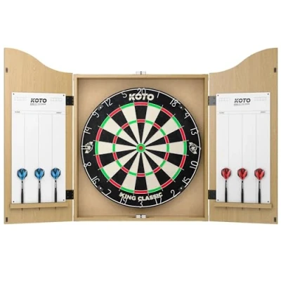 Image de KOTO Centre de fléchettes, Jeu fléchettes Complet avec Armoire, Parfait pour Les débutants, Installation Facile, Dimensions Officielles, Support Professionnel