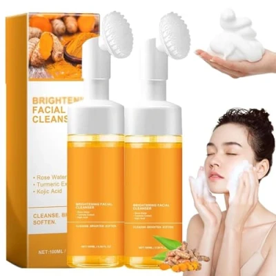 Image de Skintura Lot de 2 nettoyants moussants éclaircissants pour le visage au curcuma, nettoyant moussant avec brosse toutes les peaux