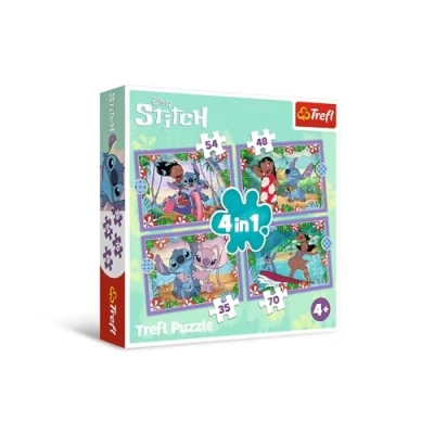 Image de Trefl Lilo &amp; Stitch, Folle JournéeLilo Stitch Puzzle 4 en 1, de 35 à 70 Pièces, Puzzles Colorés avec des Personnages Bande Dessinée, Loisir pour Enfants partir Ans
