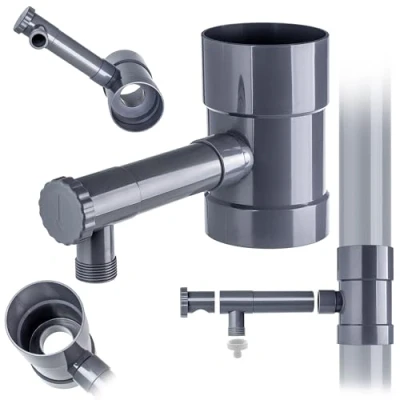 Image de KADAX collecteur d&#039;eau de pluie 100 mm pour tuyau descente, voleur avec valve intégrée, en plastique qualité supérieure, gris