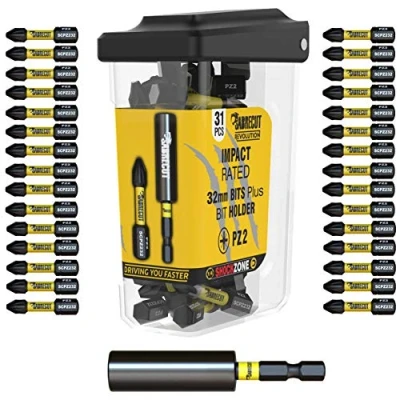 Image de 31 x SabreCut SCRPZ23231B 32 mm PZ2 et 60 Porte embouts à impact magnétique Jeu d&#039;embouts de tournevis Pozi Pozidriv compatible avec Dewalt Milwaukee Bosch Makita autres