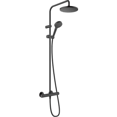 Image de hansgrohe Vernis Blend 200 Colonne de douche à économie d&#039;eau (EcoSmart) 9 l/min, avec mitigeur thermostatique, pommeau douche, tuyau, barre, effet pluie, 1 type jet, noir mat