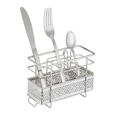 Image de Relaxdays Range Couverts pour la Table, en Acier Inoxydable, 3 Compartiments, Non Fixe, Crochets, argenté